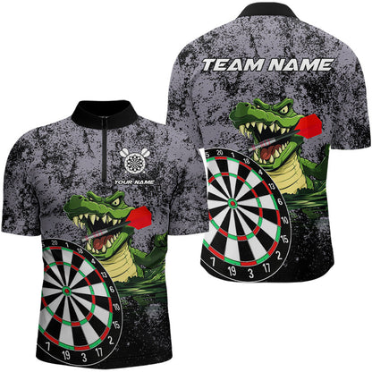 Personalisierte Grüne Lustige Krokodilartige Grunge Herren Dartshirt, Darts Teamtrikots, Darts Geschenke TDM3244