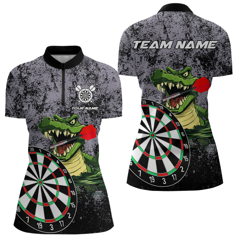 Personalisierte Grüne Lustige Krokodil-Grunge Damen-Dartshirts, Dart-Teamtrikots, Dart-Geschenke TDM3244
