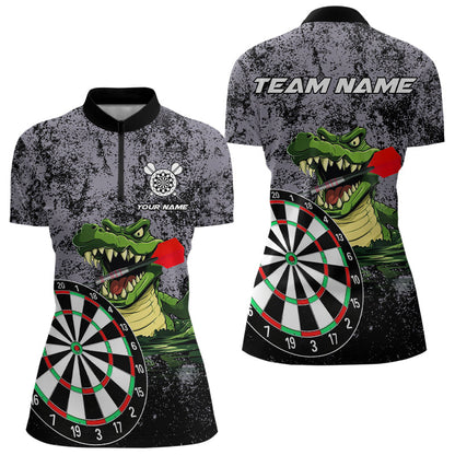 Personalisierte Grüne Lustige Krokodil-Grunge Damen-Dartshirts, Dart-Teamtrikots, Dart-Geschenke TDM3244