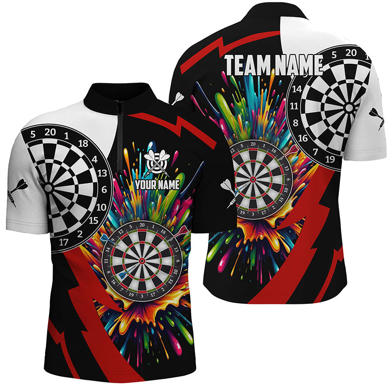 Buntes Dartboard Individuelles Herren Shirt mit Viertelreißverschluss, Einzigartiges Dart Team Trikot TDM1268