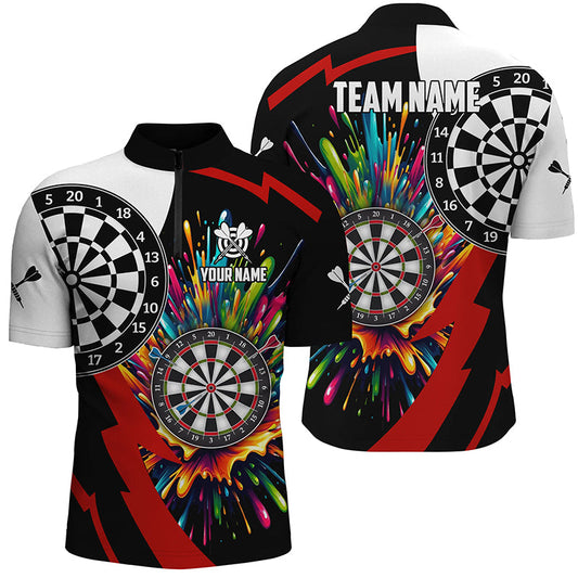 Buntes Dartboard Individuelles Herren Shirt mit Viertelreißverschluss, Einzigartiges Dart Team Trikot TDM1268
