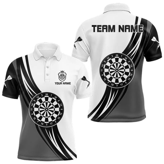 Individuelles Schwarzes, Weißes und Graues Dartbrett Krone Dart Poloshirt Für Herren – Dart-Teamtrikots TDM3750