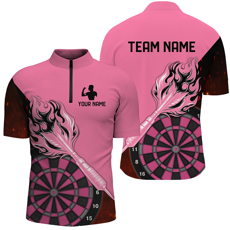 Individuelles Pink Flame Arrow Dart Herren Shirt mit Viertelreißverschluss, Dart Trikot Für Team TDM2530