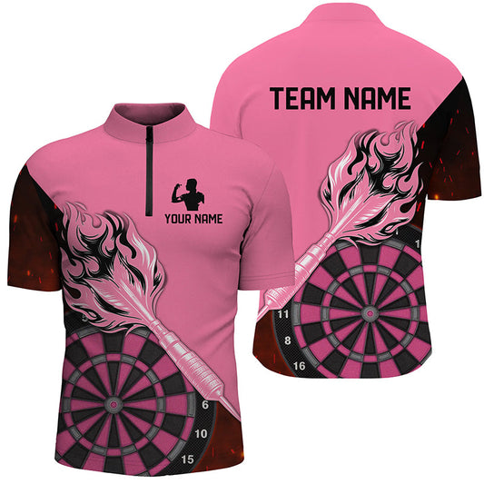 Individuelles Pink Flame Arrow Dart Herren Shirt mit Viertelreißverschluss, Dart Trikot Für Team TDM2530