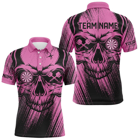 Individuelles Pinkes Grunge-Skelett Dart Poloshirt Für Herren, Cooles Dart-Teamtrikot TDM2531