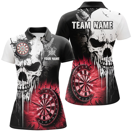 Personalisierte Grunge-Schädel Risswand Damen Dartshirts – Gruselige Teamtrikots | Rot TDM2786