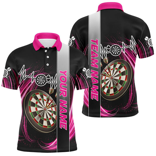 Individuelles pinkfarbenes Wirbel-Dartbrett-Herztakt-Linie-Dart-Poloshirt für Herren, Team-Darttrikot TDM3022