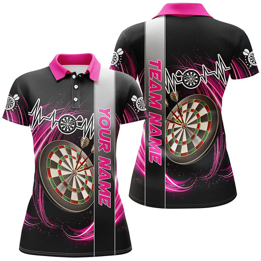 Individuelles Pink Wirbel Dart Board Herzschlaglinie Dart Poloshirt für Damen, Team Dart Trikot TDM3022