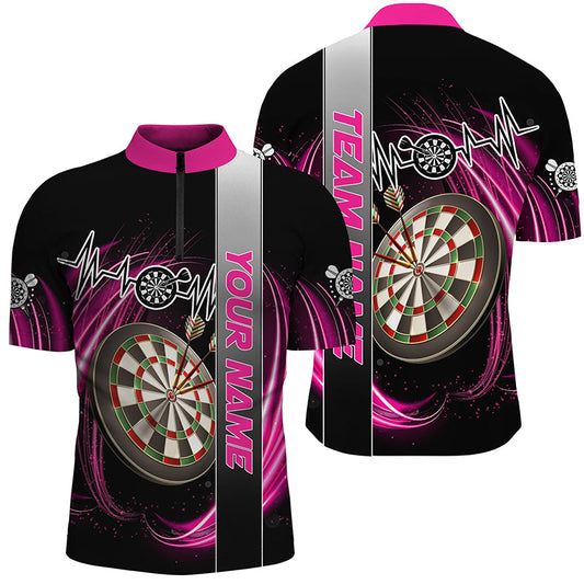 Individuelles Pinkes Wirbel Darts Board Herzschlag Linie Dart Herren Shirt mit Viertelreißverschluss, Team Dart Trikot TDM3022