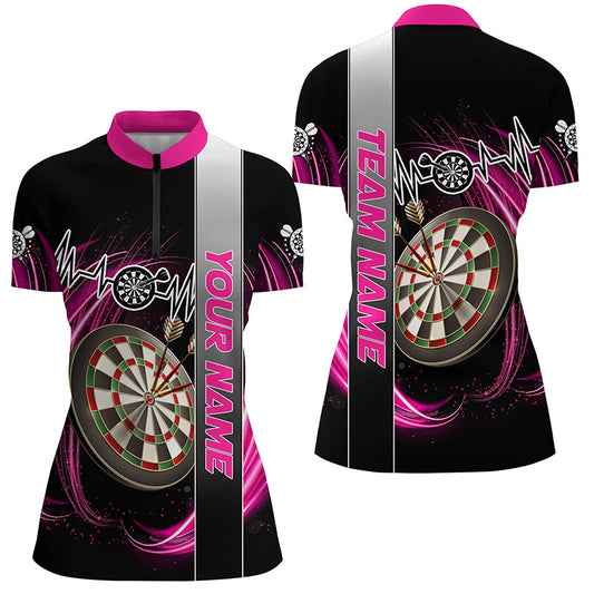 Individuelles Rosa Wirbel Dartboard Herzschlaglinie Dart Damen Quarter Zip Shirt, Dart Team Trikot TDM3022