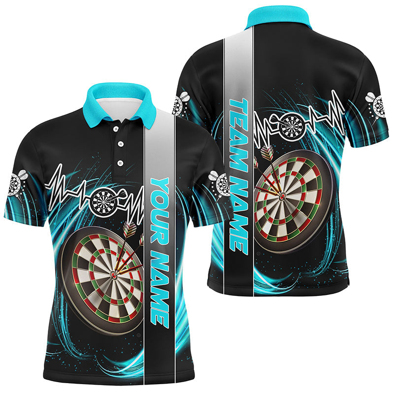 Individuelles cyanfarbenes Wirbel-Dartbrett-Herztakt-Linie-Dart-Poloshirt für Herren, Team-Darttrikot TDM3023