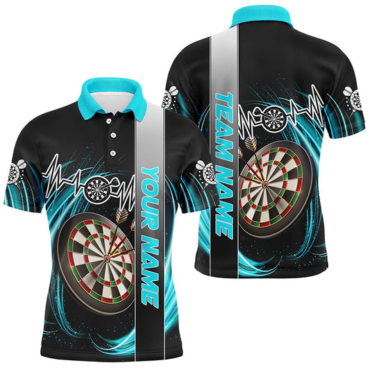 Individuelles cyanfarbenes Wirbel-Dartbrett-Herztakt-Linie-Dart-Poloshirt für Herren, Team-Darttrikot TDM3023