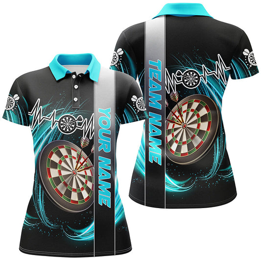 Individuelles Cyan Wirbel Dart Board Herzschlaglinie Dart Poloshirt für Damen, Team Dart Trikot TDM3023