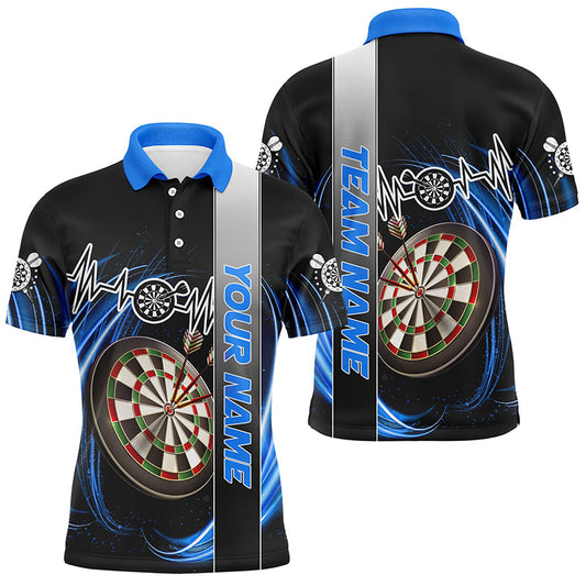 Individuelles blaues Wirbel-Dartbrett-Herztakt-Linie-Dart-Poloshirt für Herren, Team-Darttrikot TDM3024