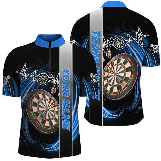Individuelles Blaues Wirbel Darts Board Herzschlag Linie Dart Herren Shirt mit Viertelreißverschluss, Team Dart Trikot TDM3024