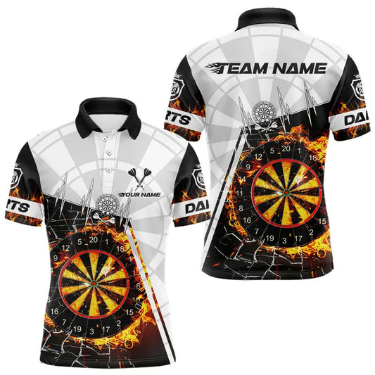 Individuelles Dartbrett-Feuer-Glassplitter-Dart-Poloshirt für Herren, Darttrikot TDM3607