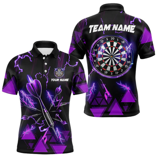 Lila Darts Pfeil Donner Blitz Herren Dartshirt Maßgeschneiderte Dart Teamtrikots Polo & 1/4 Reißverschluss TDM3764