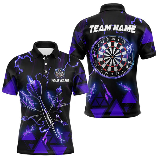 Individuelles Blaues Dart Pfeil Donner Blitz Dart Poloshirt Für Herren – Dart-Teamtrikots TDM3765