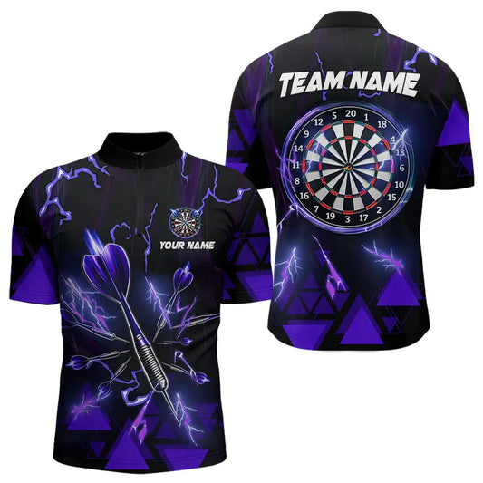 Individuelles Blau Darts Pfeil Thunder Lightning Dart Viertelreißverschluss Herren Shirt – Dart Team Trikots TDM3765