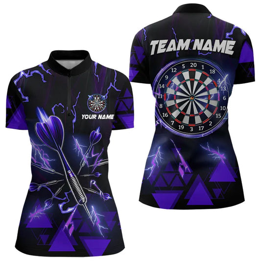 Individuelles Blau Dart Pfeil Donner Blitz Dart Damen Quarter Zip Shirt – Dart Team Trikots TDM3765