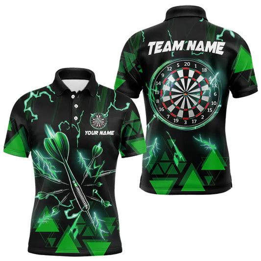 Individuelles Grünes Dart Pfeil Donner Blitz Dart Poloshirt Für Herren – Dart-Teamtrikots TDM3766