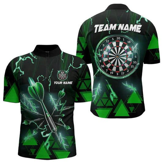 Individuelles Grün Darts Pfeil Thunder Lightning Dart Viertelreißverschluss Herren Shirt – Dart Team Trikots TDM3766
