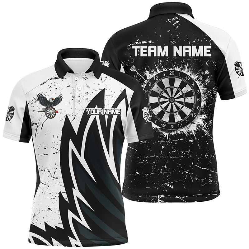 Individuelles Grunge Schwarz Weiß Dartboard Dart Shirt für Herren, Einzigartiges Dart Team Trikot TDM1640