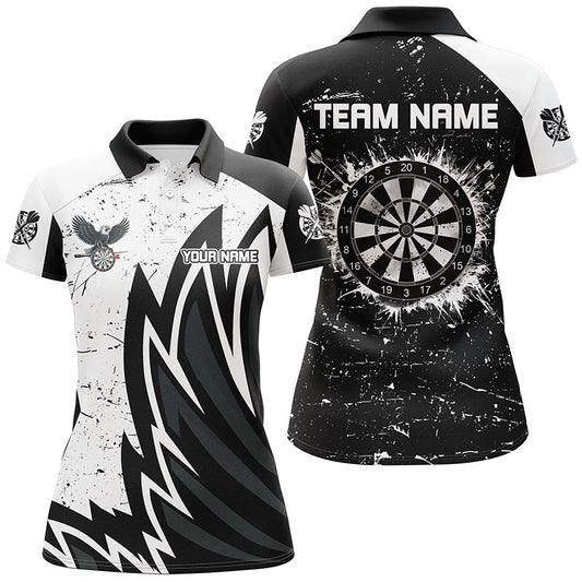 Individuelles Grunge Schwarz Weiß Dartboard Dart Shirt für Herren, Einzigartiges Dart Team Trikot TDM1640