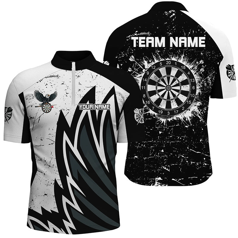 Grunge Schwarz Weiß Dartboard Dart Herren Shirt, Einzigartiges Dart Team Trikot TDM1640
