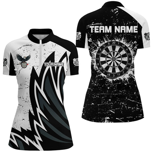Individuelles Grunge schwarzes weißes Dartboard Dart Shirt für Damen, einzigartiges Dart Teamtrikot TDM1640
