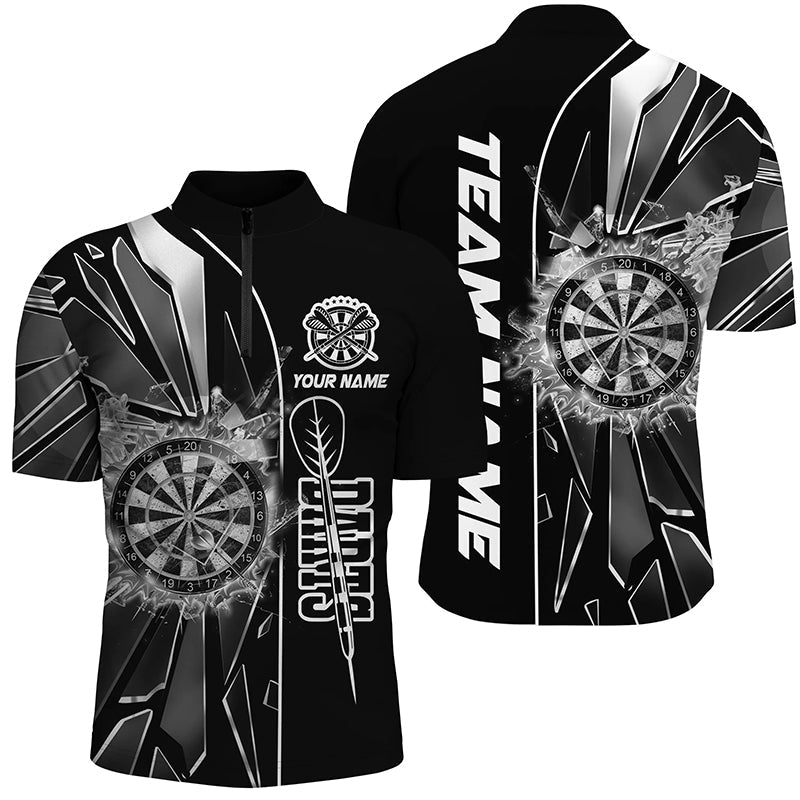 Individuelles Schwarz Break Glass Dart Herren Shirt mit Viertelreißverschluss, Dart Liga Shirt TDM2275