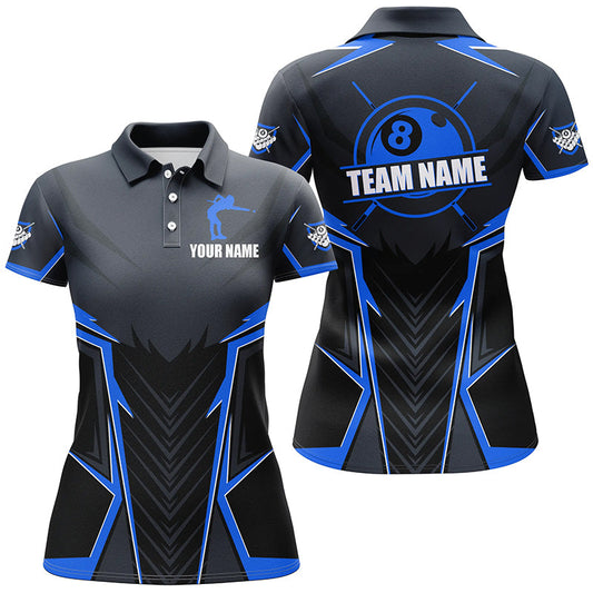 Billardtrikot für Damen individuelles Poloshirt, 8-Ball-Pool-Teamshirt |Blau TDM3030
