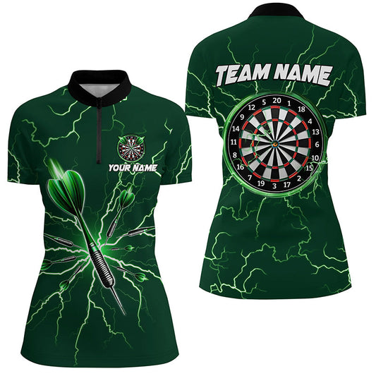 Individuelles Türkises Darts Donner Blitz Dart Quarter Zip Shirt Für Damen, Dart Trikot TDM3032
