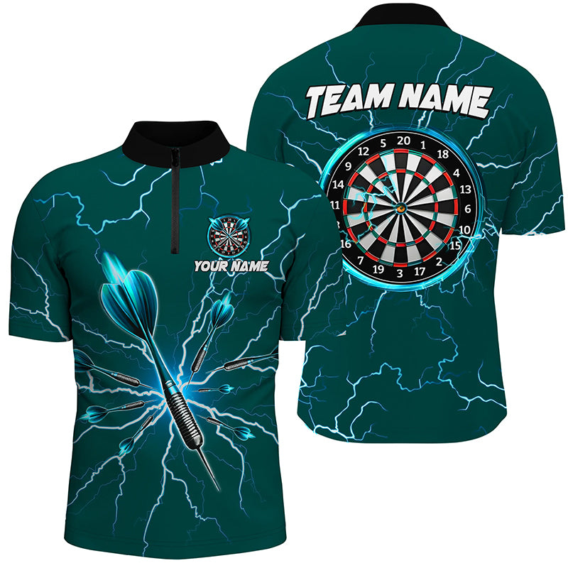 Individuelles Grünes Darts Donner Blitz Dart Herren Shirt mit Viertelreißverschluss, Dart Trikot TDM3033