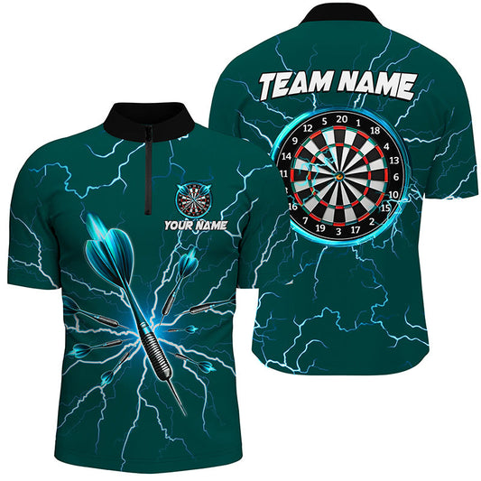 Individuelles Grünes Darts Donner Blitz Dart Herren Shirt mit Viertelreißverschluss, Dart Trikot TDM3033