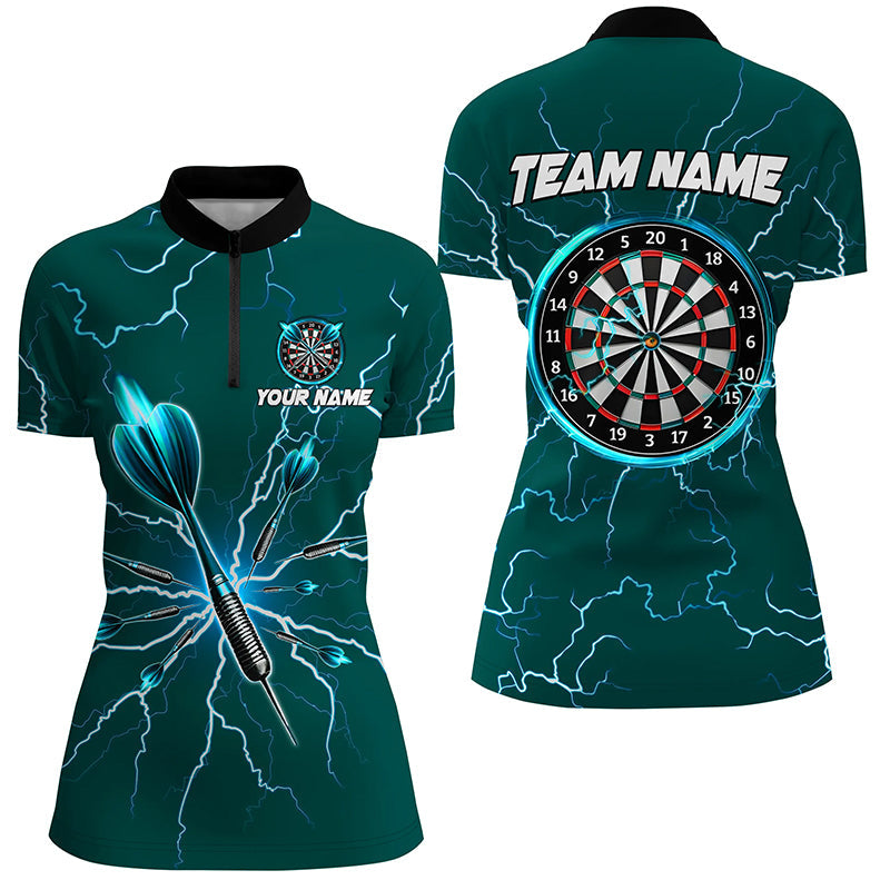 Individuelles Grünes Darts Donner Blitz Dart Quarter Zip Shirt Für Damen, Dart Trikot TDM3033