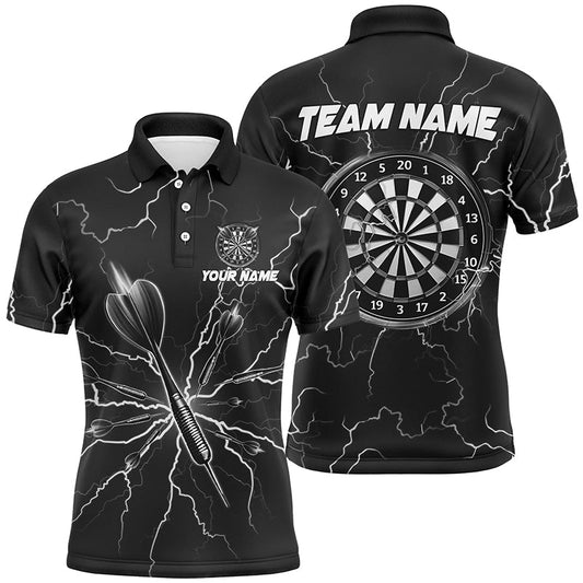 Individuelles schwarzes Dart-Thunder-Lightning-Dart-Poloshirt für Herren, Darttrikot TDM3034