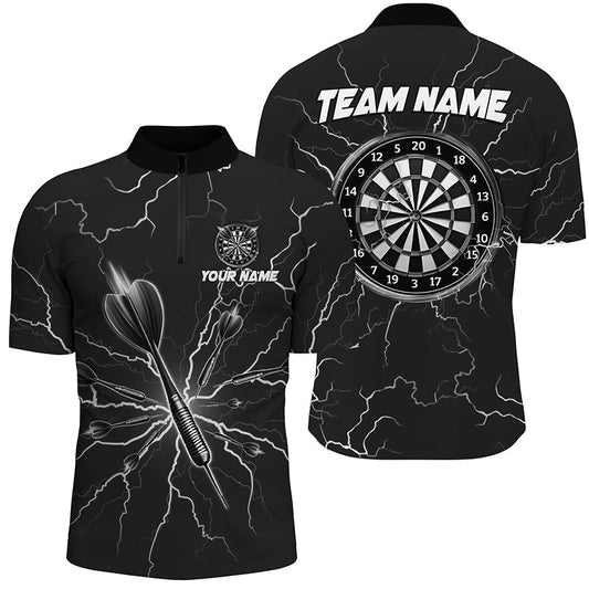 Individuelles Schwarzes Darts Donner Blitz Dart Herren Shirt mit Viertelreißverschluss, Dart Trikot TDM3034