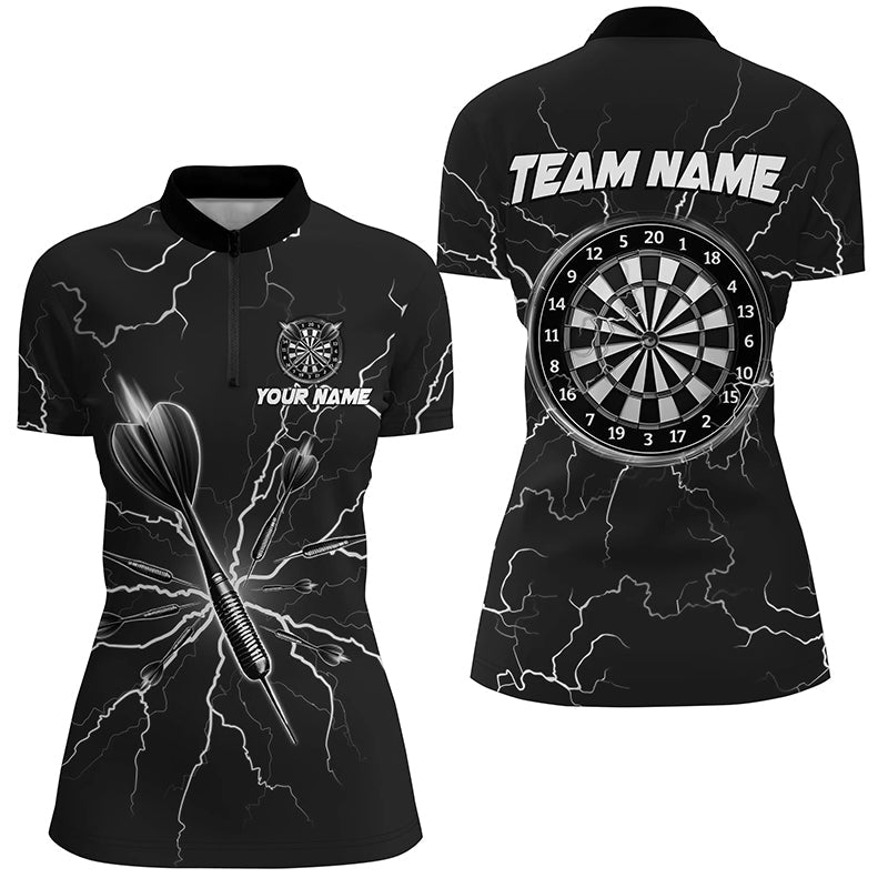 Individuelles Schwarzes Darts Donner Blitz Dart Quarter Zip Shirt Für Damen, Dart Trikot TDM3034