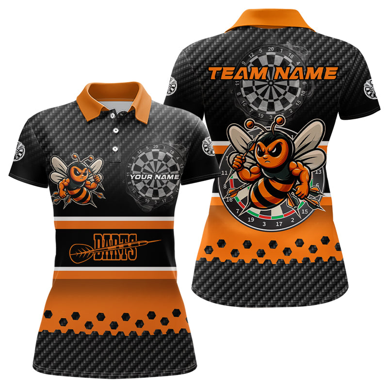 Schwarz-Orange Individuelles Dart-Poloshirt für Damen, Beste Dartgeschenke Dart-Trikot TDM3263
