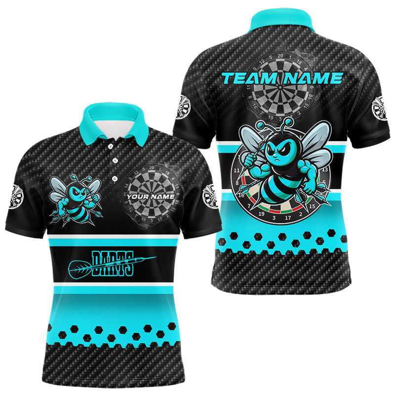 Schwarz-türkises individuelles Dart-Poloshirt für Herren, beste Dart-Geschenke, Darttrikot TDM3264
