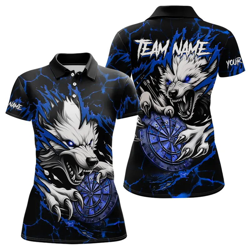 Individuelles Wolf Blitz Darts-Poloshirt für Damen, Dart-Trikot Blau TDM3610