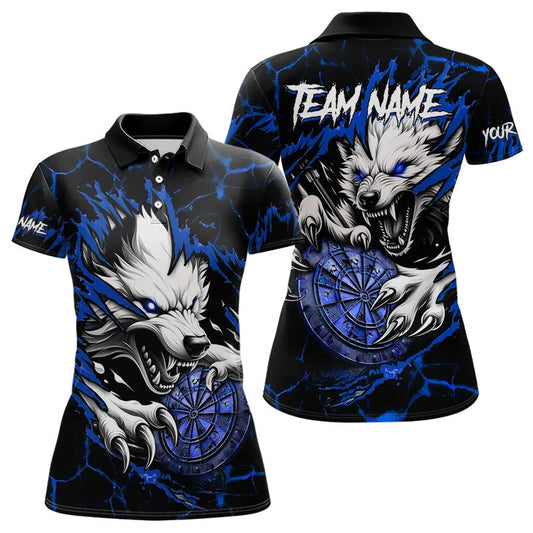 Individuelles Wolf Blitz Darts-Poloshirt für Damen, Dart-Trikot Blau TDM3610