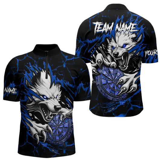 Individuelles Wolf Lightning Dart Viertelreißverschluss Herren Shirt, Dart Trikot Blau TDM3610