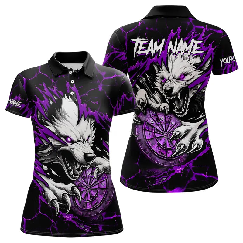 Individuelles Wolf Blitz Darts-Poloshirt für Damen, Dart-Trikot Lila TDM3611