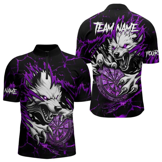 Individuelles Wolf Lightning Dart Viertelreißverschluss Herren Shirt, Dart Trikot Lila TDM3611