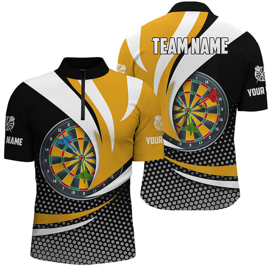 Individuelles Schwarz-Gelbes Dartboard Herren Shirt mit Viertelreißverschluss, Dart Liga Team Trikots TDM1283
