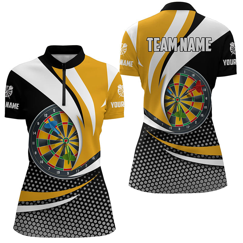 Individuelles Dartboard Schwarz-Gelb Damen Quarter Zip Shirt, Dart Liga Team Shirts TDM1283