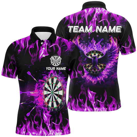 Individuelles Lila Dartboard Feuer Flamme Adler Dart Shirt für Herren, Dart Team Trikot TDM1646