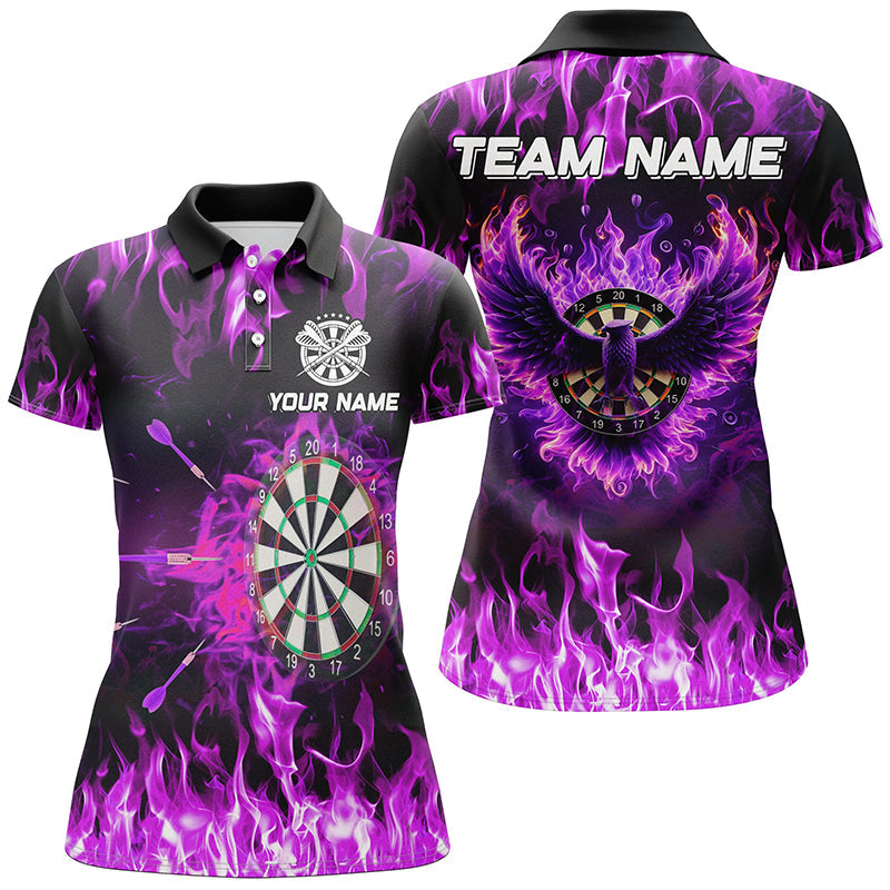 Individuelles Lila Dartboard Feuer Flamme Adler Dart Shirt für Herren, Dart Team Trikot TDM1646